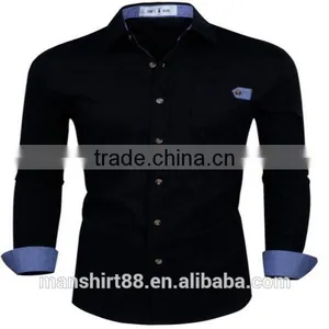 2016 New Wholesale Stylish Slim Fit Long Sleeve Contrast Custom Mens Casual Dress Shirts thumbnail-6