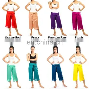 Thai Fisherman Pants Cotton 100% Wrap Unisex Yoga Boho Capri Long Trousers thumbnail-2