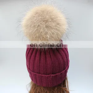Popular Women Men Beanie Hats Fur Poms Hats Fur Bobble Hats Wholesale Pom Poms Hats With Genuine Fur Ball thumbnail-4