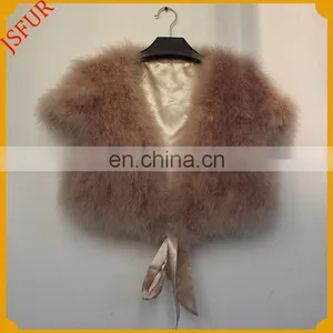 Classic Style Short Sleeve Women Coat Real Turkey Feather Vest Shawl Made In Turkey thumbnail-1