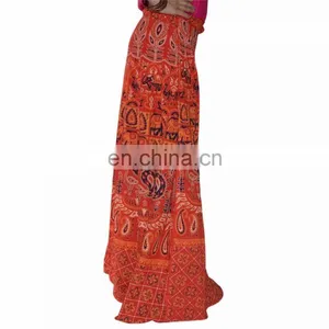Cotton Long Wrap Around Printed Skirt With Open Waist Designs Skirts For Summer Hippie Beach Boho Cotton Wrap Around Skirt Dress thumbnail-2