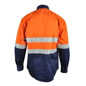 Wholesale High Visibility Cotton Men's Long Sleeve Work Shirt With Reflective Strips thumbnail-3