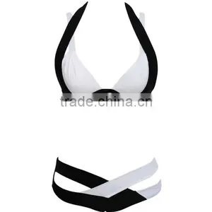 2016 New Design Girl Sexy European Style Bikinis Black and White Women's Bikini Style Free Samples thumbnail-3