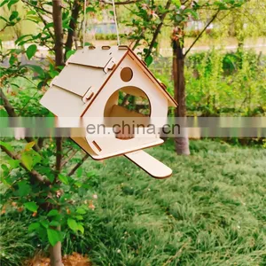 Wooden DIY Unfinished Birdhouse Wood Toys Bird House For Kid Children Education for Outdoor thumbnail-1
