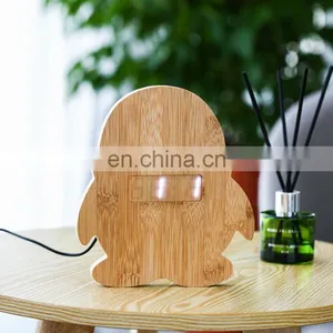 Eco Friendly Animal Penguin Shape Table Top Bamboo Electronic LCD Digital Alarm Clock thumbnail-2
