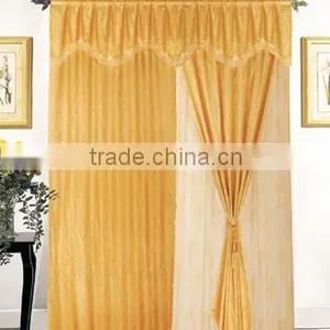 Hot Selling Factory 100%polyester Damask Soild Window Curtain With Attached Valance With 2 Tassels thumbnail-1