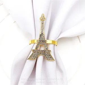 Creative Rose Gold Alloy Eiffel Tower Crystal Rhinestone Napkin Ring thumbnail-3