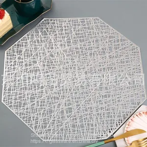 Cheap Metallic Golden Silver Rose Gold Colored Octagonal PVC Place Mats For Wedding Dinning Table thumbnail-1