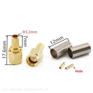 High Quality Full Brass RF Coaxial Straight SMA-J-3 Male Female Positive Electrode Crimp Connector for SYV50-3/RG58/3D-FB/LMR200 Cable thumbnail-1