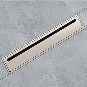 Modern Design All-Copper Strip High Displacement Floor Drain Insect-Proof and Deodorizing Bathroom Tile Insert Rectangle Shape thumbnail-2