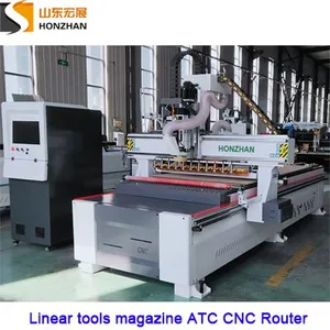 HONZHAN HZ-ATC1325L 1300×2500mm Linear Auto Tool Changer Magazine ATC CNC Router for Cutting Furniture Wooden Door Cabinet thumbnail-1