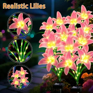 Solar Flower Lights, 4 Pack Solar Garden Lights With 24 Lily Flowers thumbnail-2