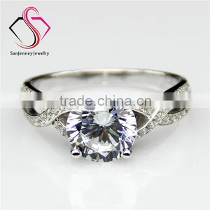 Round Brilliant Cut Forever Classic Moissanite 2CT 8.0mm Center 14k 18k White Yellow Gold Diamond Engagement Ring thumbnail-1