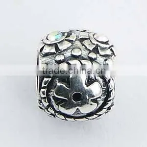 Antiqued Ornate Sterling Silver Flower Bead Austrian Crystals thumbnail-1
