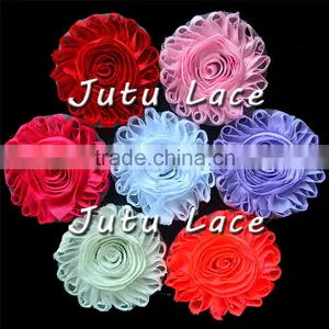 Professional Factory Silk Wedding Bridal Shabby Rose Trim Flower / 4 Inch Chiffon Lace Flower thumbnail-2
