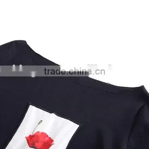 Woman Sweater Round Neck Half Sleeve Spring Summer Pullover With Artwork on Front thumbnail-3