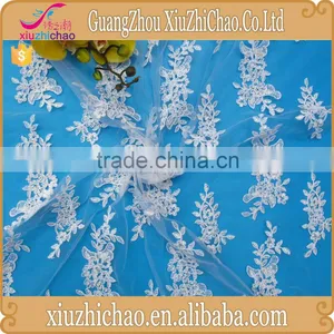 M0098 Embroidery Cord Mesh Floral Bridal Lace Fabric Evening Dress Fabric thumbnail-1