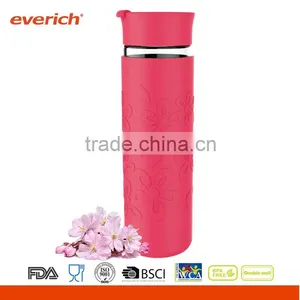 New Borosilicate Glass Bottle With Plastic Lid and Flower Silicone Sleeve Most Popular thumbnail-4