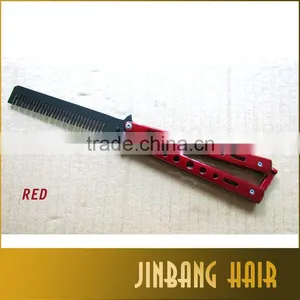 New Design Wholesales Blue Stainless Steel Knife Comb Mental Practice Training Butterfly Balisong Style Comb thumbnail-5