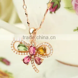 Custom 925 Sterling Silver Pink Green Multi Colors Tourmaline Pendant Necklace Pendant thumbnail-3