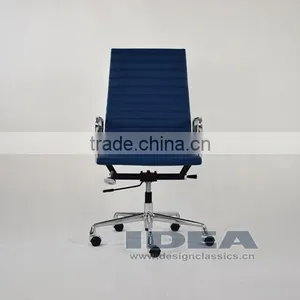 Replica Charles and Ray High Back Ribbed Aluminum Group Desk Chair - Blue Color Genuine Leather thumbnail-2