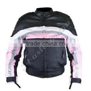 Ladies Motorcycle Cordura Jacket With Leather on Shoulders, Padded Ladies Motorcycle Jacket thumbnail-1