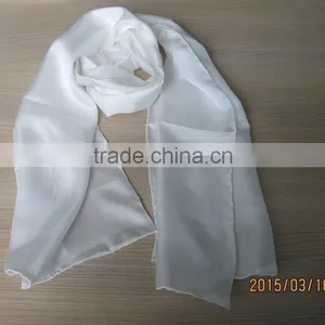Natural Plain White Long 100% Silk Scarf thumbnail-3