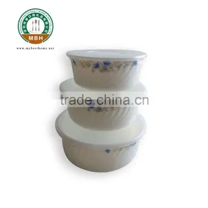 3pcs Salad Bowl Set With Lids Heat Resistant Opal Glassware Microwave Oven thumbnail-1