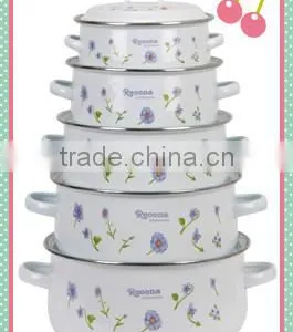 Elegant Light Blue Flower Decal Enamel Cooking Pot Set 14/16/18/20/22cm Cast Iron Stew Pot thumbnail-1