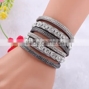6 Colors Multilayer Bohemian Leather Velvet Wrap Crystal Magnetic Bracelet thumbnail-1
