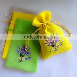 Lavender Design Embroidery Handmade Small Mini Cotton Linen Sachet Bags Gift Bags Jewelry Bags With Silk Ribbon thumbnail-1