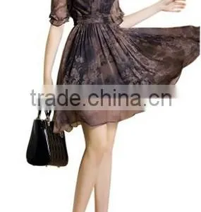 Women's V-Neck Vintage Flower Printed A-Line Casual Chiffon Dress thumbnail-5