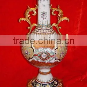 Arabic Style Crackle Ceramic Vase, Hand Painted Gilt Brass Mounted Vase thumbnail-5
