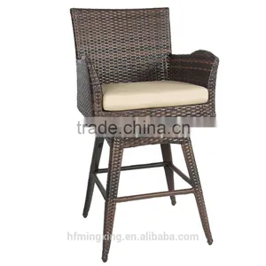 Outdoor Patio Furniture All-Weather Brown Wicker Swivel Bar Stool With Cushion thumbnail-4