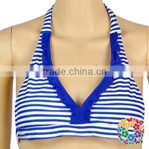 Wholesale Cheap Adult Women Swimsuit Blue White Stripe Bikini Set thumbnail-4
