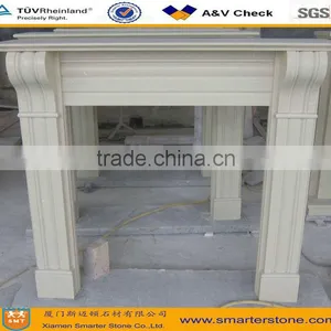 Beige Marble Stone Fireplace Western Style thumbnail-1