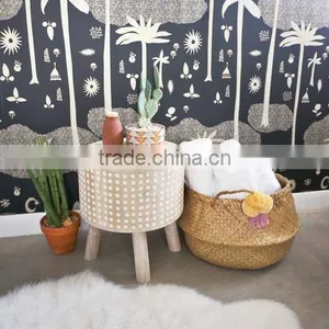 Seagrass Storage Basket With Pompom Panier Boule, Panier Plage, Panier Basket thumbnail-2