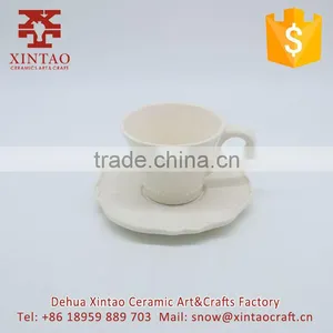 European Pure Color Heart Shaped Ceramic Coffee Cup and Saucer 150ml, White thumbnail-1