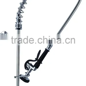 Single Handle Pull Down Pre-rinse Spring Kitchen Faucet With Two Swivel Spouts, Chrome thumbnail-2