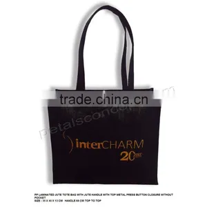 Burlap Bag From India With Jute Handle & With Press Button Closure thumbnail-1