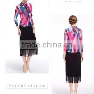Chinese Ink and Wash Panting Double Buttons for Women Folding Dress thumbnail-2