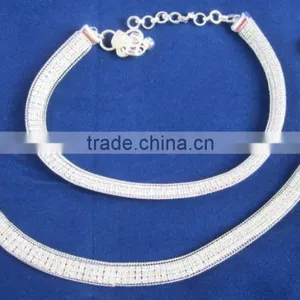 SILVER CHAIN Filled With Crystal Delicate PAYAL Anklets Pair thumbnail-3