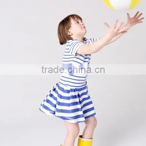 2017 New Style Baby Clothes Cheap Wholesale Children's Boutique Short Sleeve Blue Summer Children's Stripe Dress thumbnail-2