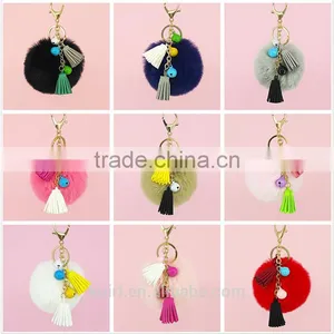 2017 New Arrival Popular Rex Rabbit Fur Pompom Keychain With Tassel Fur Ball Keychain 110A thumbnail-5