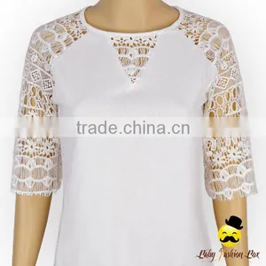 Bohemia Style Transparent Lace Floral Half Sleeve Plain Gray Cotton Harem Raglan Shirt Top Blouse thumbnail-2
