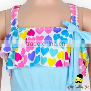 Young Girl Colorful Ruffle Halter Wrap Chest Top Matching Cake Dress Mini Skirt Separable Rainbow Swimwear Set thumbnail-2