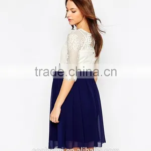 100% Polyester Crew Neck Lined Lace Bodice Maternity Dress for Women thumbnail-3