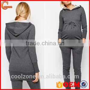 Relaxed Fit Longline Cut Hooded Sweatshirt for All Stages of Pregnancy thumbnail-1