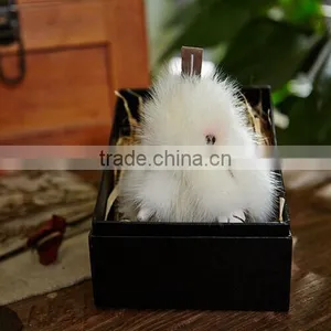 Mink Fur Rabbit Shape Key Chain Different Colors Fur Ball Keychain for Girl's Bag thumbnail-4