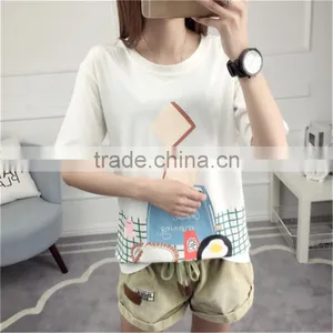 2017 New Women's Short Sleeve Sets Loose T-shirts Printed Round Collar Women's College Wind Coat thumbnail-5